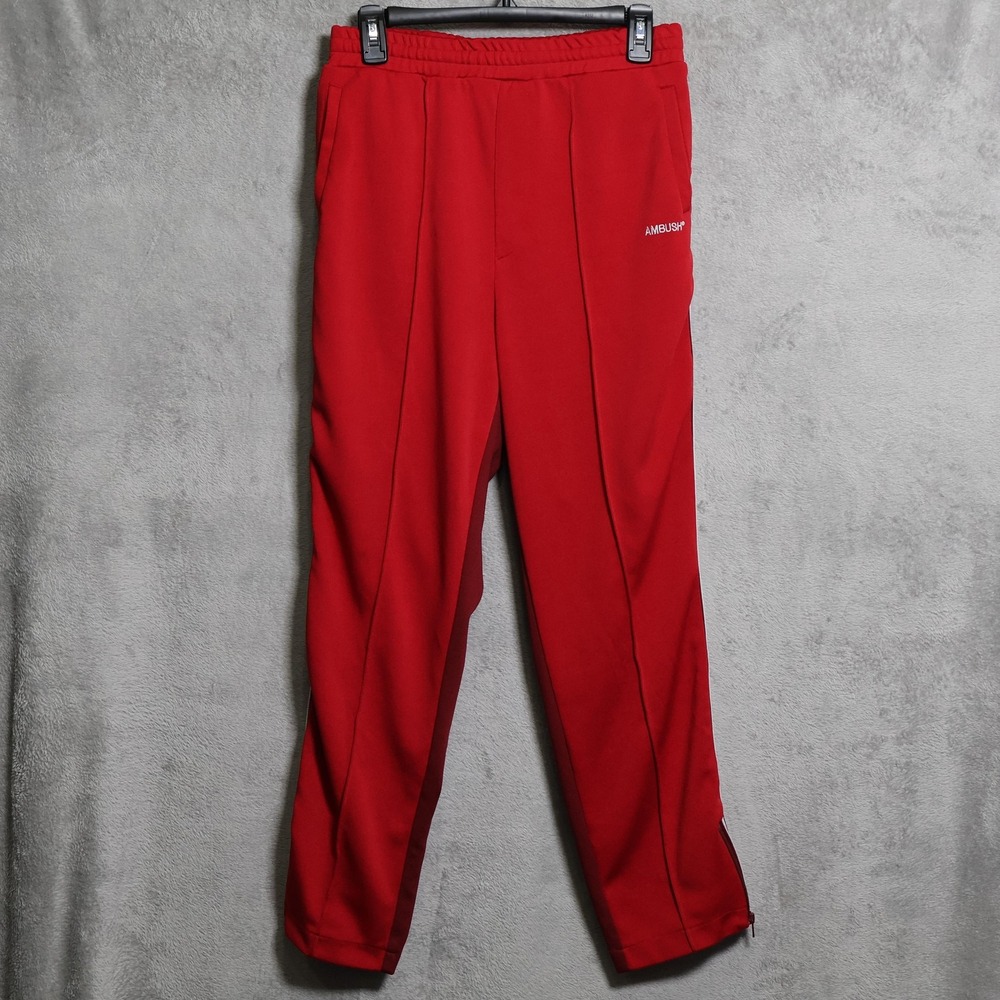 Ambush Track Pants Mens 2 Medium Red Side Stripe Zipper Hem Athletic AMBOT-155